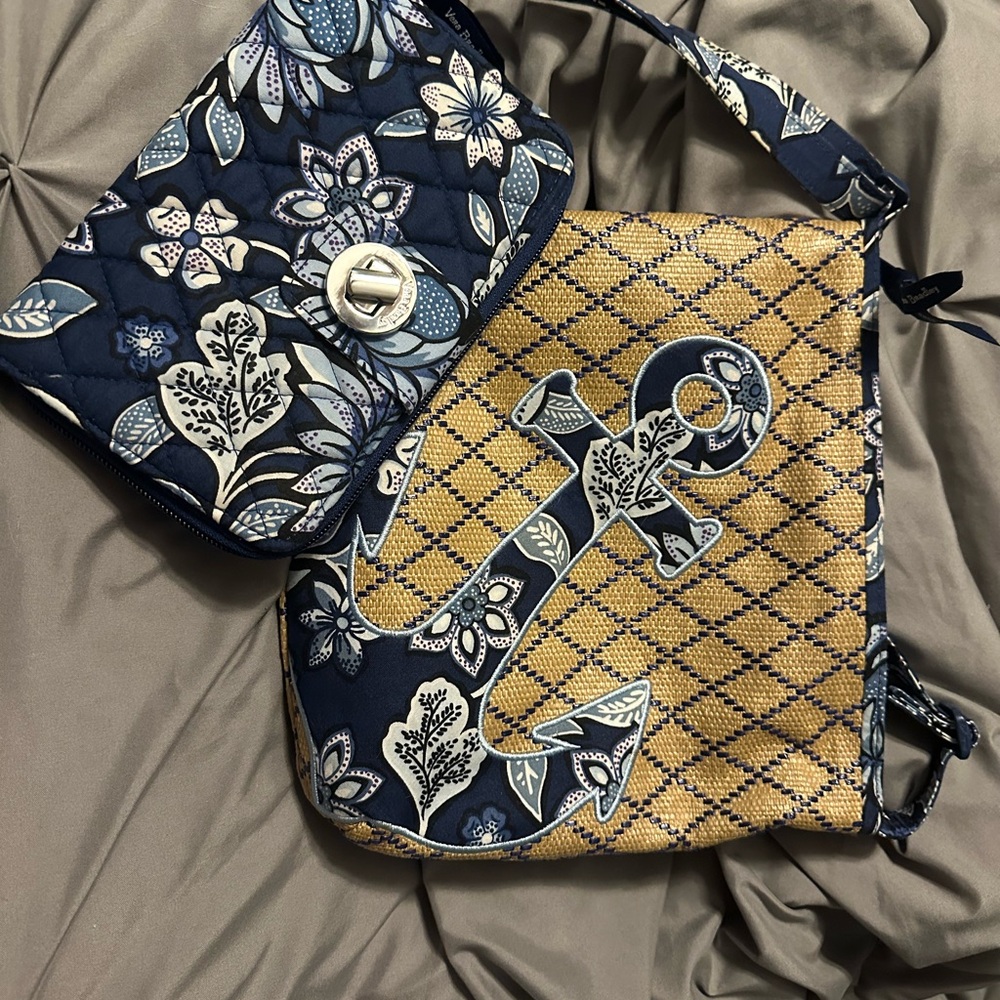 Vera Bradley Navy and Tan Anchor Crossbody Bag and Wallet